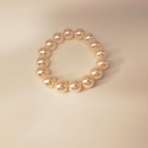 White Faux Pearl Elastic Bracelet Stretchy Cream Bridal Costume 6"
